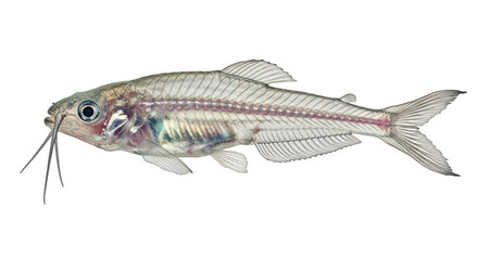 Close up of a Transparent Glass Catfish Showing Intricate Internal Anatomy