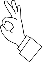 OK gesture made by fingers hand in a business suit. Isolated vector illustration in outline style. Transparent background