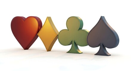Playing card suits heart diamond club spade representing traditional casino games for use in graphics design and promoting gaming entertainment.