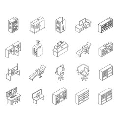isometric furniture icons showcasing office and home decor perfect for interior design mockups emphasizing 3d rendering vector graphics and stylish layouts