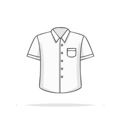 Simple Graphic Illustration of a White Short Sleeve Button Down Shirt with Pocket