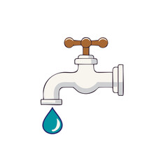 Cartoon Faucet with a Water Drop, Vector Illustration