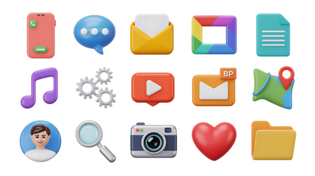 3D Rendered Collection of Social Media and App Icons on Black Background smartphone