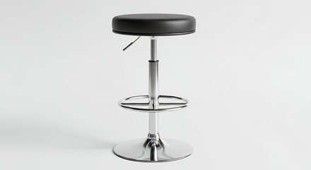 Modern black leather adjustable height bar stool with chrome base.