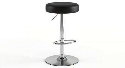 Modern black leather adjustable height bar stool with chrome base.
