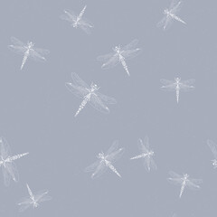 Vector seamless dragonfly randomly  hand drawn pattern background