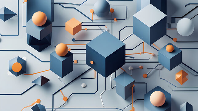 Abstract Interconnected Knowledge Network Education Vector Illustration with Geometric Shapes and Data Flow