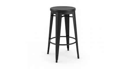 Black wooden stool with circular seat and four legs.