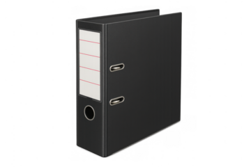 Black ring binder with white label, organizing documents, filing paperwork, archiving reports, business office supplies