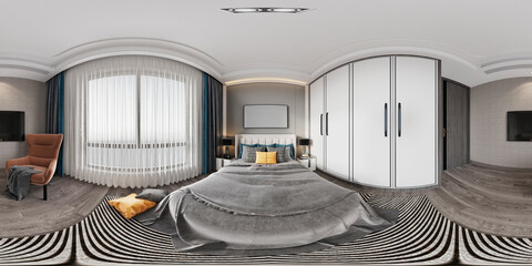 360 degree view interior of a hotel room, 3d render