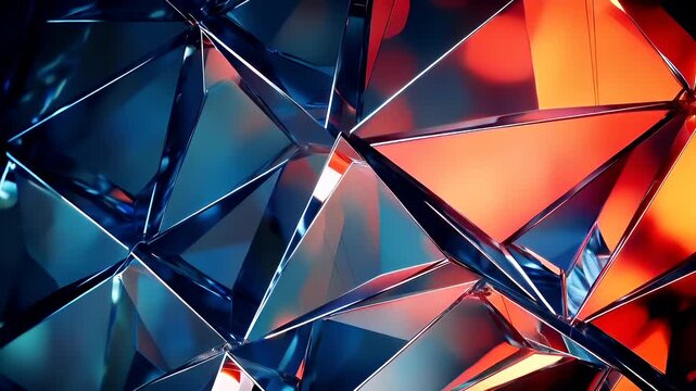 Digital art wallpaper background. A closeup of a geometrically abstract digital artwork featuring a myriad of sharp, angular facets in varying shades of blue and red.
