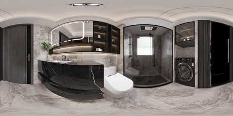360 degree view modern bathroom interior, 3d render