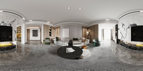 3d render of modern luxury home interior living and dining room