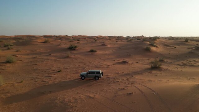 Overhead view of an off-roading adventure in the An Nafud Hail Desert.