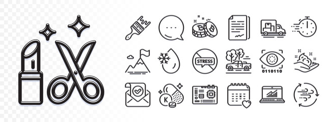 Stop stress, Cooking timer and Document signature line icons for web app. Glare of light effect. Message icon. Pack of Beauty, Online statistics, Motherboard pictogram icons. Vector