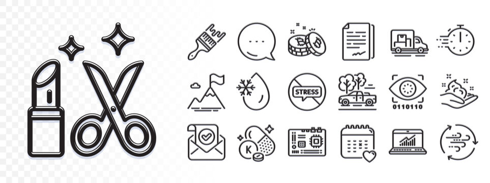 Fototapeta Stop stress, Cooking timer and Document signature line icons for web app. Glare of light effect. Message icon. Pack of Beauty, Online statistics, Motherboard pictogram icons. Vector