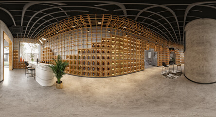 360 degree view alcohol and beverage sales office, 3d render