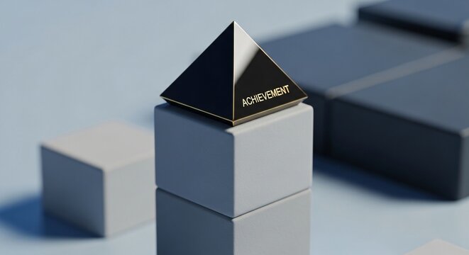 Golden Achievement Pyramid on Ascending Blocks perfect for Business presentations, marketing campaigns, financial reports, motivational content,