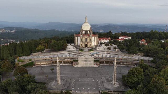 View of Sameiro sanctuary wide view drone closing in