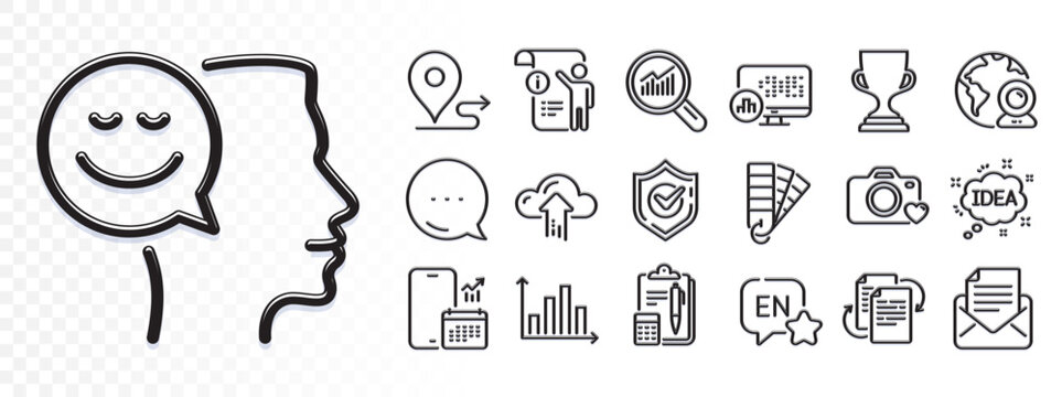 Journey, Photo camera and Accounting line icons for web app. Glare of light effect. Message icon. Pack of Palette, English, Cloud upload pictogram icons. Vector