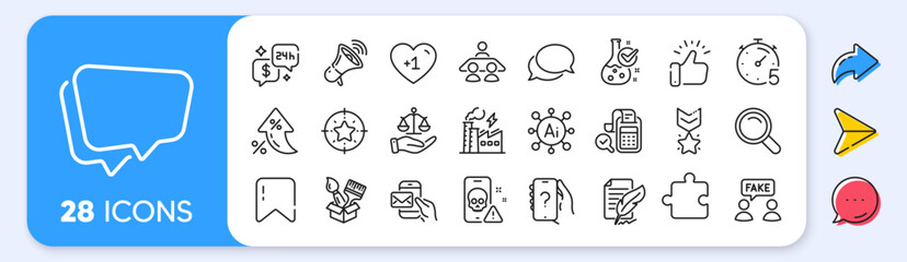 Fototapeta premium Timer, Messenger and Megaphone line icons. Interest rate, AI generate, Inflation icons. Pack of Ask question, Bill accounting, Interview job icon. Cyber attack, Speech bubble, Search pictogram. Vector