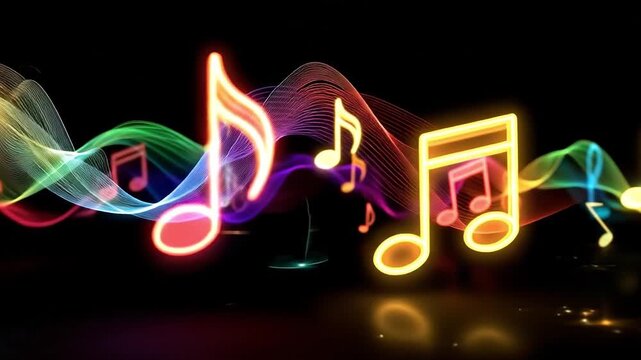 Colorful music notes on a black background