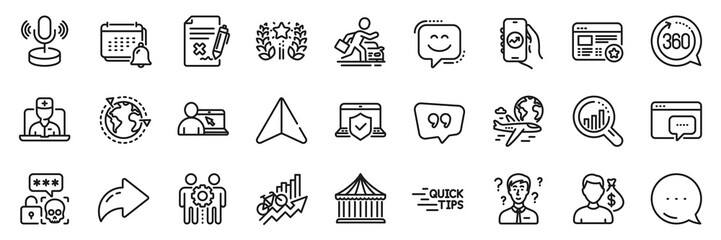 Naklejka premium Quote bubble, Seo analysis and Salary line icons pack. Share, Message, Paper plane icons. International flight, Employees teamwork, Support consultant web icon. Vector