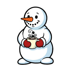 Snowman Drinking Hot Chocolate to Warm Up in Winter

