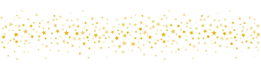Gold stars vector background, sparkling Christmas confetti border, falling sparkles isolated on white. Shining flying stars glitter backdrop,
