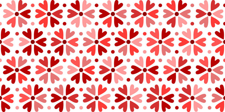 Flowers seamless print. Cute red spring background. Hearts petals pattern for Valentine's day, girly wrapping paper, decor, textile	
 - Powered by Adobe