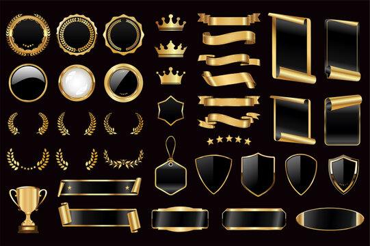 Premium Quality label and emblem sticker Brown black and Gold badges and icons Number 1 and laurel wreath for the Best product