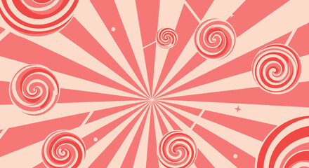 Sweet swirl: playful retro candy background with pink and white lollipops radiating energy