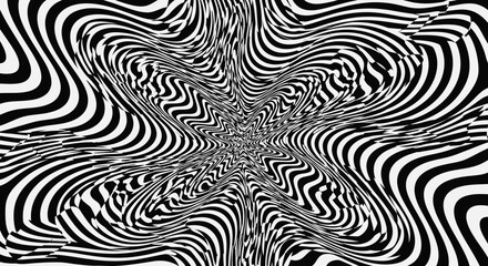 Abstract distorted optical illusion with psychedelic and hypnotic effect, black and white stripes