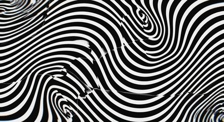 Abstract optical illusion pattern featuring wavy black and white lines background
