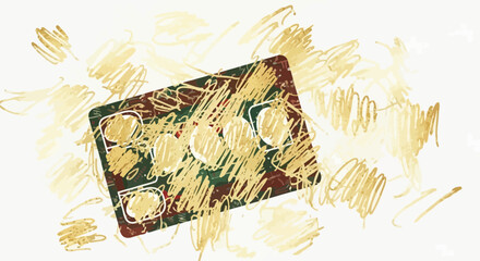 Abstract illustration of pills in blister pack with artistic scribbles effect