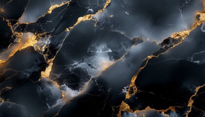 Deep black marble with subtle gold flecks and veins, polished surface, dramatic lighting, seamless high-resolution texture, premium luxury background
