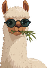 Obraz premium Cool llamas wearing sunglasses eating grass in funny summer pose