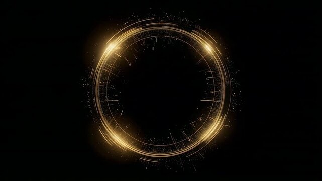 Elegant gold circle light trails with shimmering particles and futuristic design
