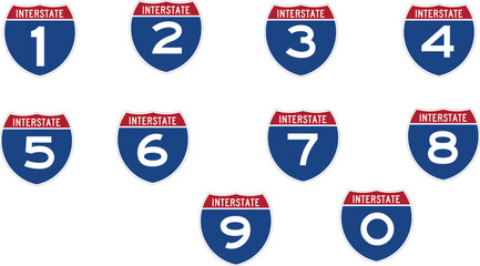 Interstate Road Signs 0 to 9 Badges