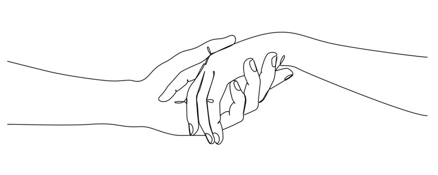 a simple line drawing illustrates two hands gently clasping each other in a gesture of unity and support