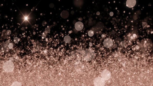 Shimmering rose gold glitter dust on a dark background.