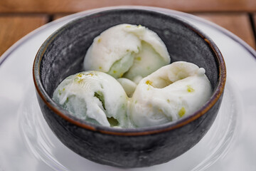 Coupe colonel dessert, lemon sorbet with vodka, at a restaurant in Nice, France
