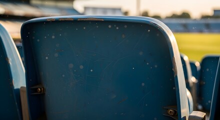 Sunlit stadium seats await passionate fans, capturing the anticipation and spirit of game day in a vibrant outdoor arena setting.