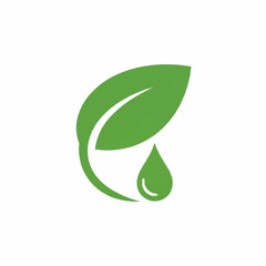 Green leaf and water drop logo representing nature and freshness concept.