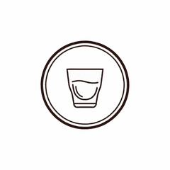 Simple Line Art Icon of a Glass of Water in a Circle.