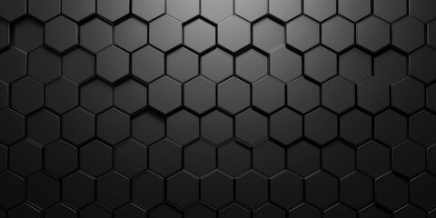 Dark Grey Hexagonal Texture Background With Subtle Gold Highlights