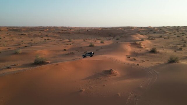 Overhead view of an off-roading adventure in the An Nafud Hail Desert.