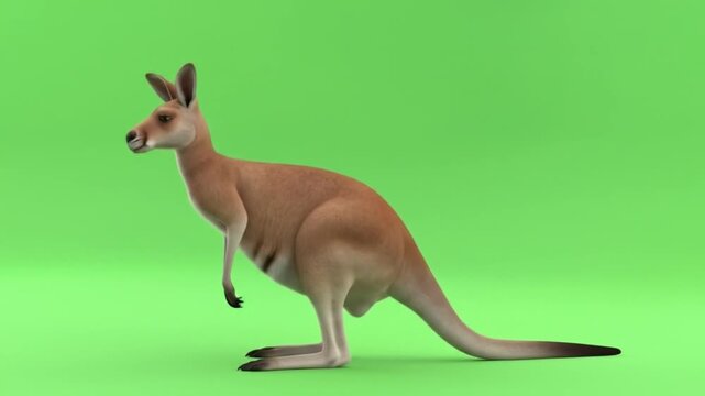 Animated kangaroo hopping playfully on green screen, perfect for creative projects and engaging content, vibrant and fun animal animation