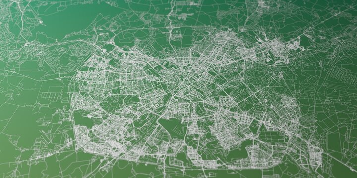 Minsk (Belarus) street map. The style of the map is green gradient