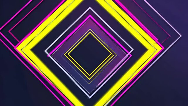 Geometric Rhombus Design: A vibrant geometric composition featuring nested diamond shapes in neon colors against a dark background, offering a modern and dynamic visual.